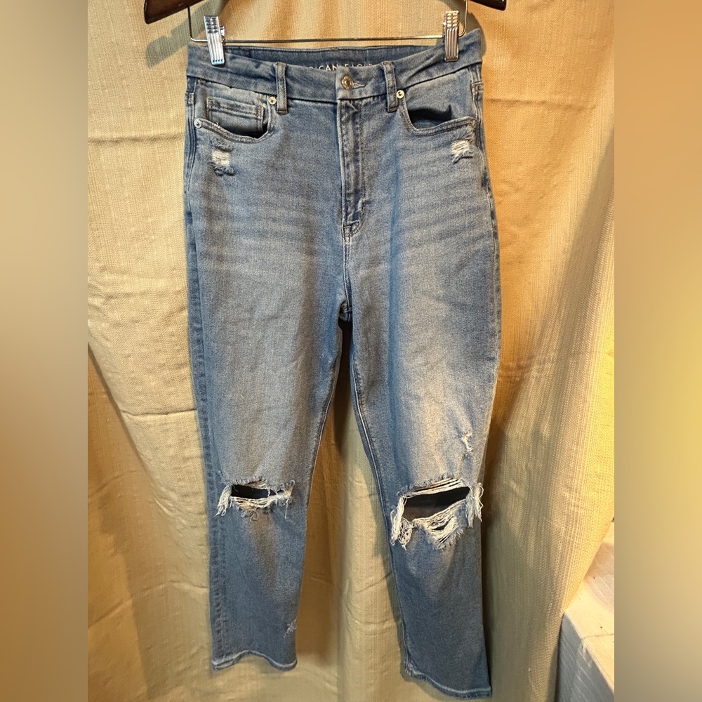 American Eagle Outfitters Light Blue Distressed Curvy Mom Jeans Size 6 Regular